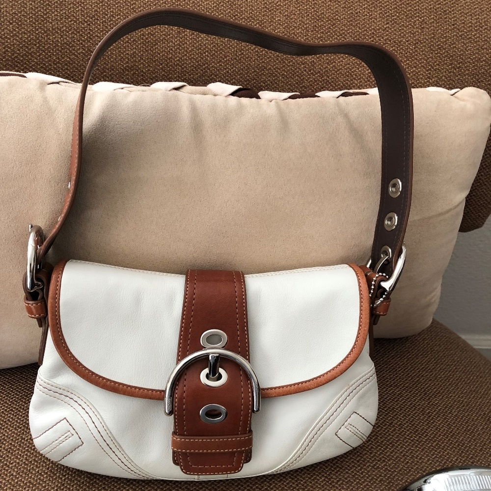 Coach Soho Mini Shoulder Bag in White-BrownLeathe